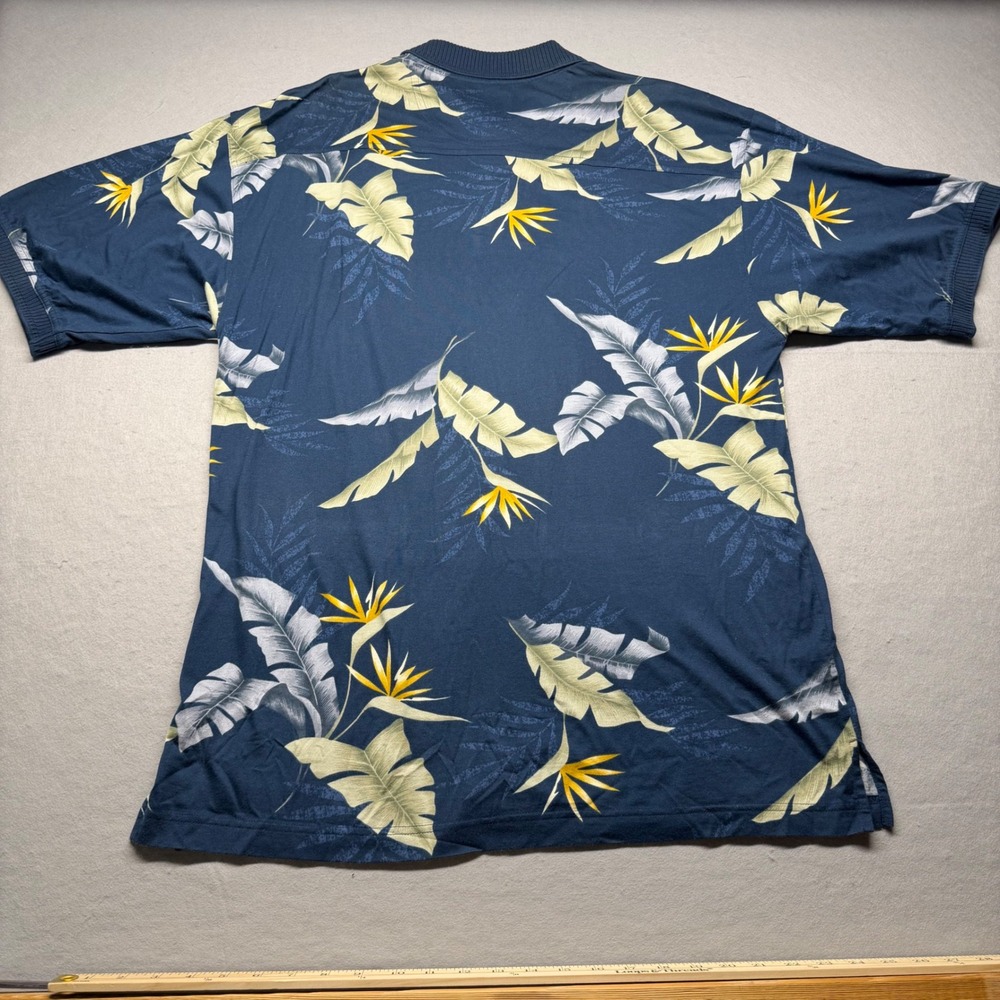 Tommy Bahama Relax Mens L Navy Blue Bird of Paradise Tropical Cotton Polo Shirt - Picture 9 of 11